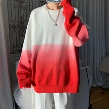 

Autumn and Winter New All-match Gradient Printing Fashion Trend Round Neck Pullover Casual Long-sleeved Knitted Sweater