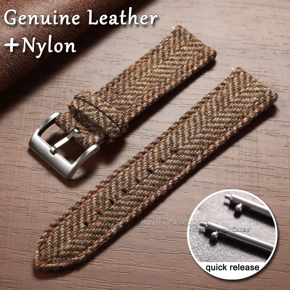Vintage-Armband aus echtem Leder, Tweed-Nylon, 18 mm, 20 mm, 22 mm, Schnellverschluss-Webarmband für Omega für Seiko Smartwatch-Uhrenarmband