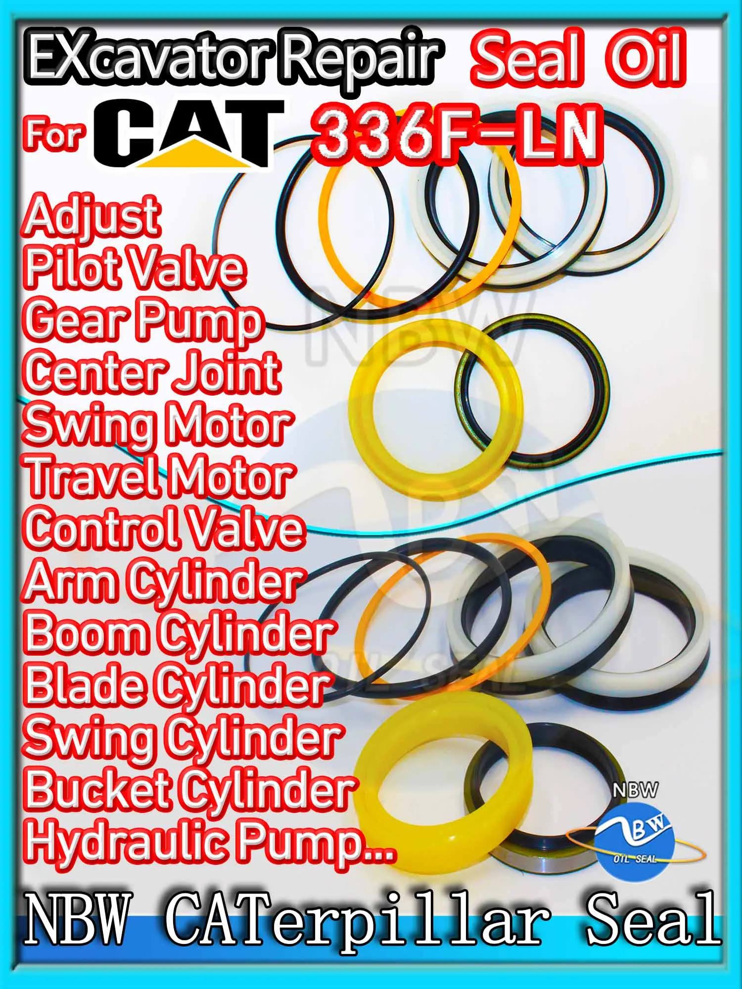 

For Caterpillar 336F-LN Excavator Oil Seal Kit High Quality Repair Cat 336F LN Adjust Swing Gear Center Joint Gasket Nitrile