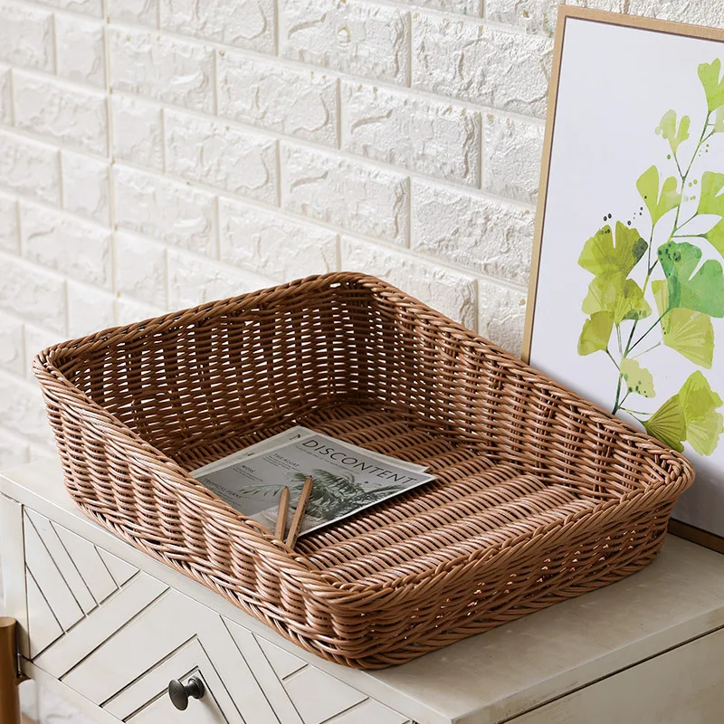 

Faux Rattan Snack Storage Basket Household Multifunctional Kitchen Fruit and Vegetable Storage Bathroom Sundry Organizer Basket