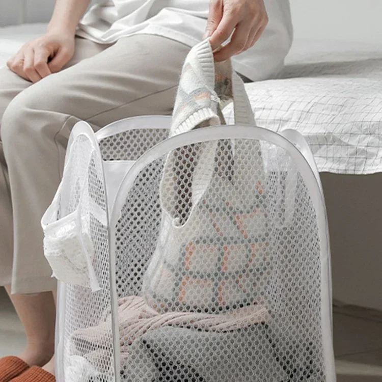 Foldable Mesh Laundry Basket For Dirty Clothes Storage_voghion.com