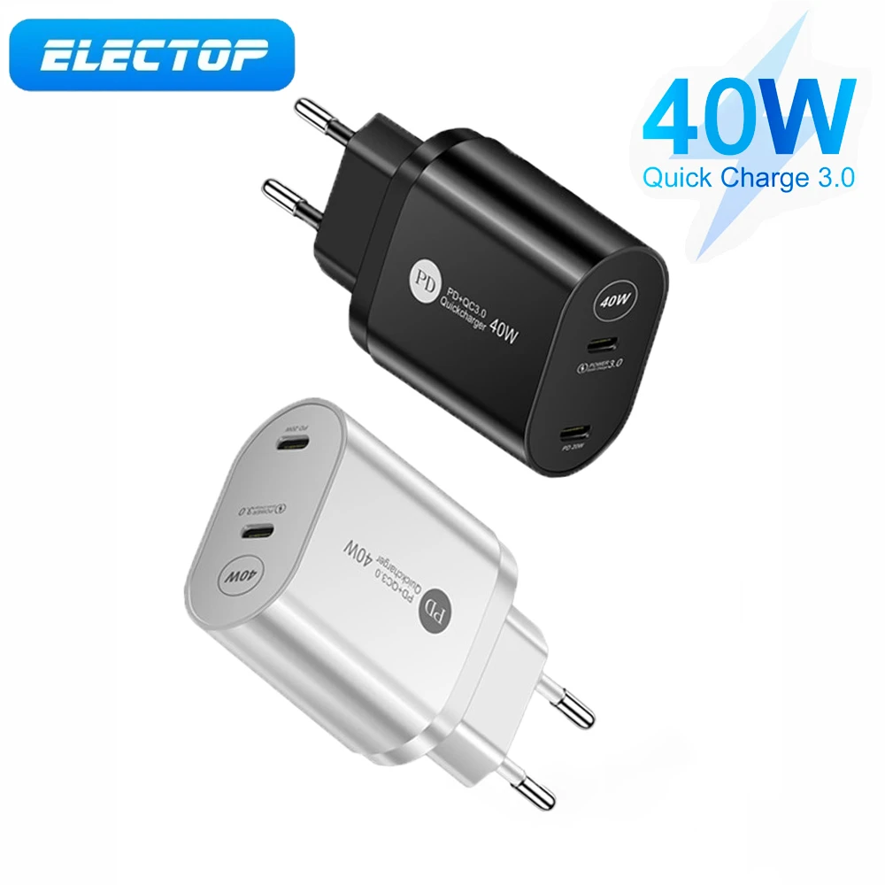 usb car charge Electop 40W Quick Charge Dual PD USB Type-C QC 3.0 Fast Charger For iPhone 13 12 11 Pro Max X Xr iPad Universal Adapter usb c 65w