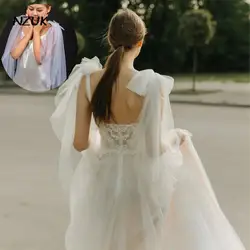 NZUK 2PC Sparking Bridal Wings Veil with Bow  Wedding Shoulder Veil Removable Sleeves Shrugs for Women Summer Elegant Shawl