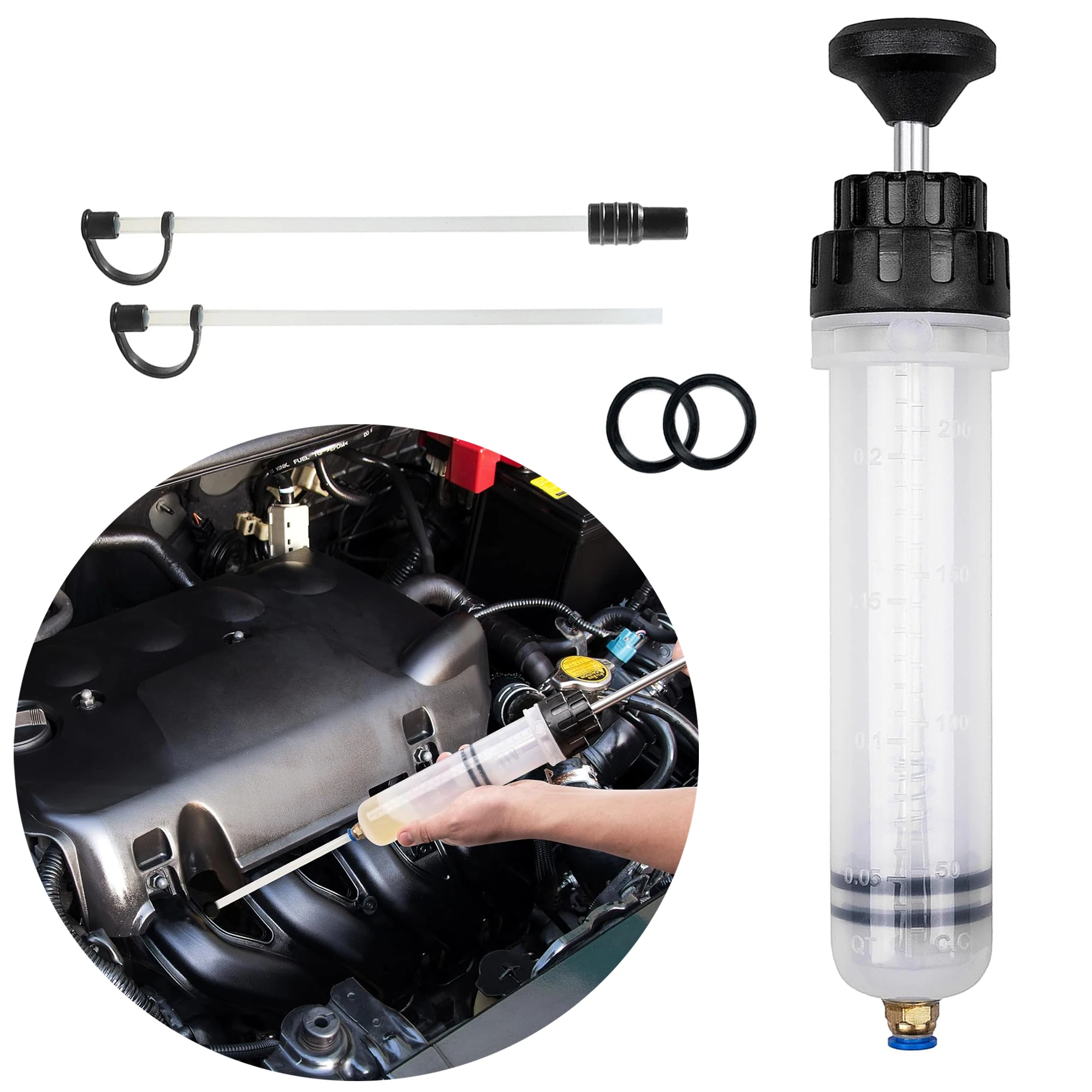 200CC Fluid Extractor Fluid Syringe Pump Oil Extractor for Cars/Ships/Engines/Lawn Mowers 2 Transparent Hose