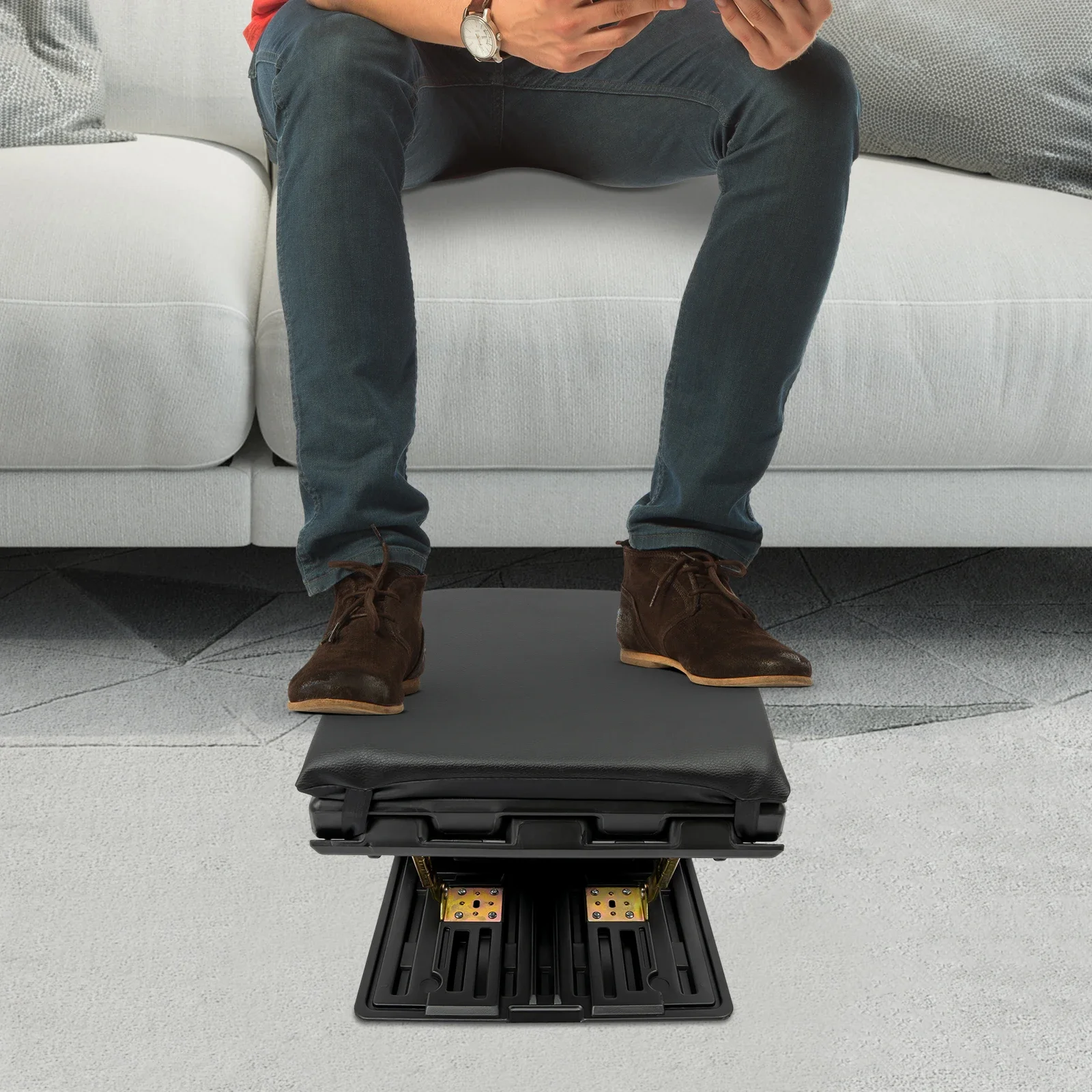 Black Ergonomic Foldable Footrest w/ Adjustable Angle, Under-Desk Stool for Office/Home/Car/Train Use, Supports Up to 176.3 lbs