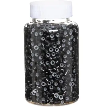 1000pcs Hair Extentions Micro Rings Links Beads, 5mm Silicone Lined Beads for Human Hair Extensions Tool-Dark Brown