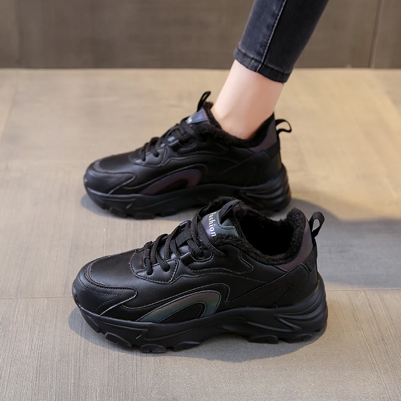 Autuspin Retro Flat Platform Sneakers Women Winter Autumn Leather Breathable Cozy Casual Shoes Outdoor Trendy Footwear 35-40