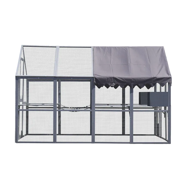 Outdoor Cat House Cat Enclosures 110" Large Kitten Playpen Platforms Upgrade Waterproof Cover Grew White