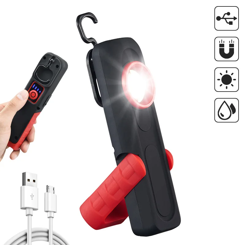 Magnetic Flashlight COB LED Work Light Torch Portable USB Inspection Light Lantern Hook COB Hanging Camping 3 Mode