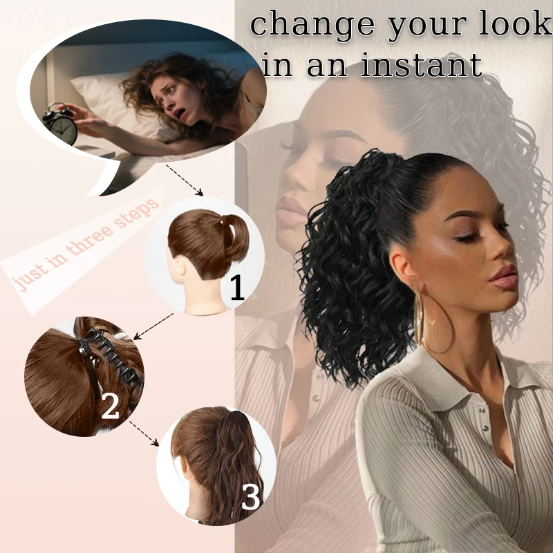 LUPU Hair Ponytail Wig Syntehtic Extension Fake Hair Wavy Curly Ponytail with Crab Hair Clip for Women Christmas Party Daily Use