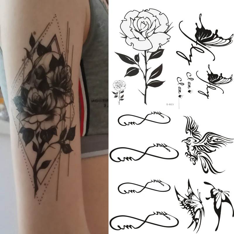 

Временные татуировки-наклейки в виде бабочек, водостойкие стойкие, с изображением животных на лицо, на запястье, шею, тело, 3D перо, Черные искусственные татуировки, 1 шт.