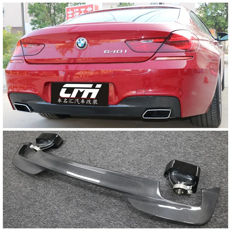 

For BMW 6 Series 640i 650i 2011 2012 2013 2014 Carbon Fiber Car Rear Trunk Bumper Rear Diffuser Exhaust Splitters Cover