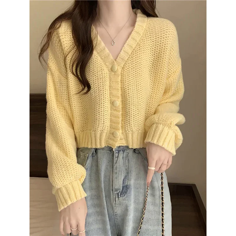 Women sweater cardigans V-neck button up casual knit sweet cardigan coat for woman 2024 Autumn Winter - 6
