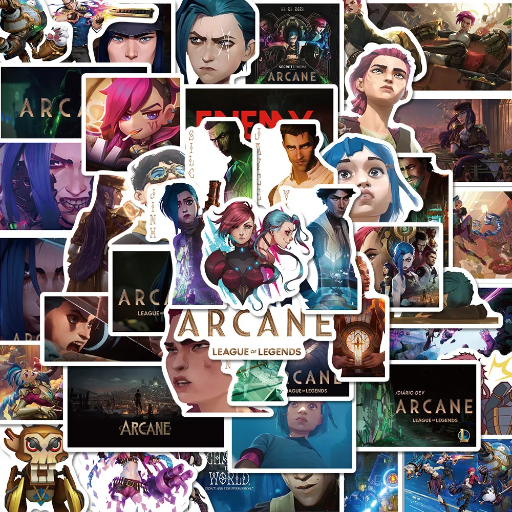 

50PCS Cartoon Game Arcane League of Legends Game Stationery Stickers PVC Laptop Luggage Helmet Windows Graffiti Decals for Kid
