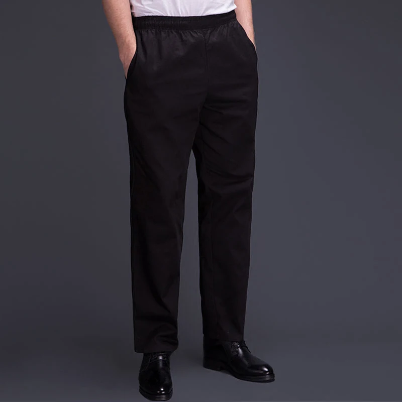 Chef Uniform Restaurant Pants Summer Thin Kitchen Trouser Chef Pants For Men Black Elastic Waist Bottoms Food Service