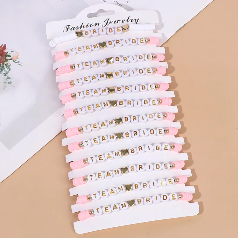 12pcs Multicolor Team Bride Elastic Bracelets Set Bachelorette Party Favors Supplies Bridal Shower Gift Boho Wedding Decorations
