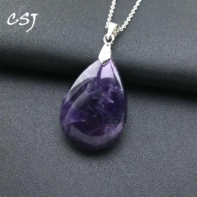 Natural Amethyst Pendant Necklace Real Gemstone Fine Jewelry Best Nice Birthday Party Gift for Women Wife Lady Party Jewelry Gift Silver Pendant