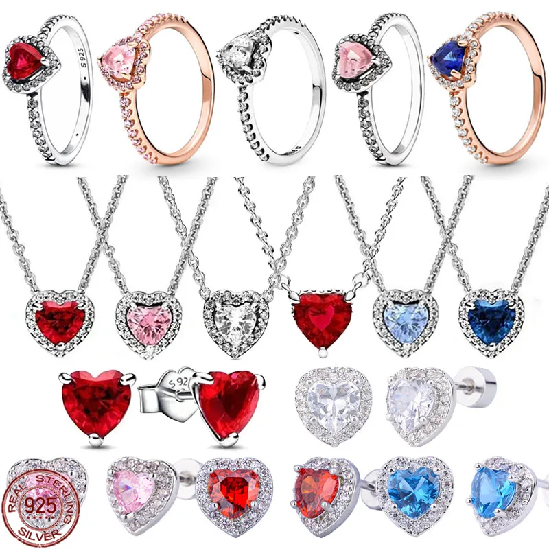 

Hot selling heart-shaped rings earrings necklaces 925 sterling silver exquisite dazzling hearts zircon series charm jewelry