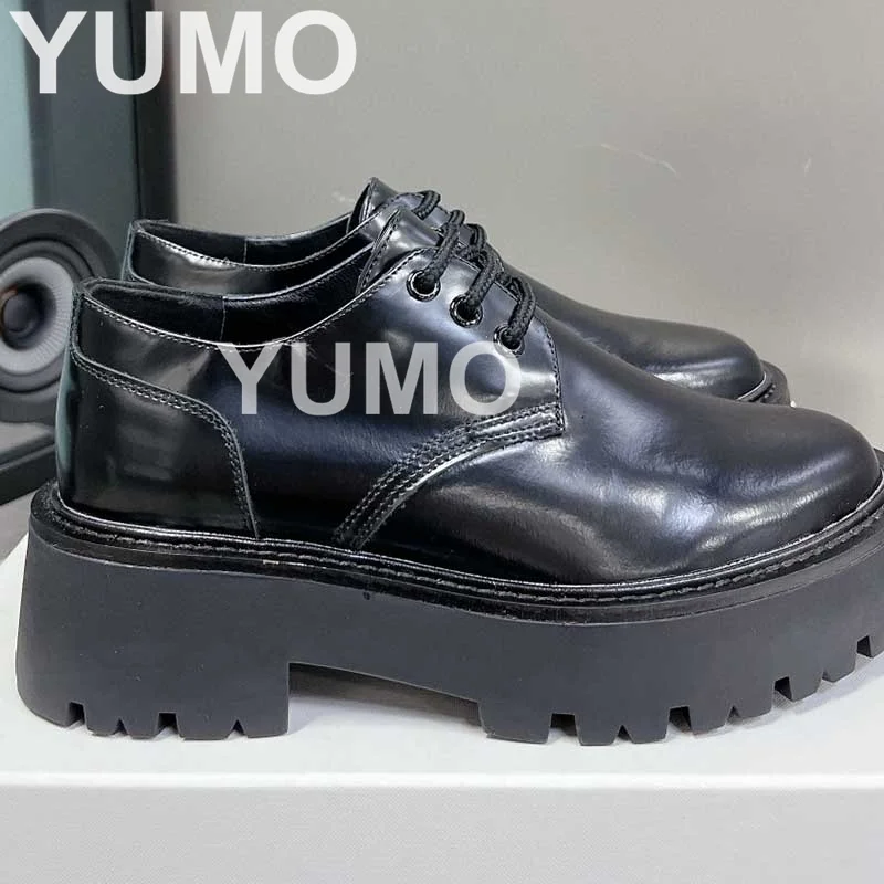 

Designer Spring New Round Toe Lace Up Loafers Thick Sole Women's Shoes Height Increase Women's Casual Shoes Daily Basic Fashion