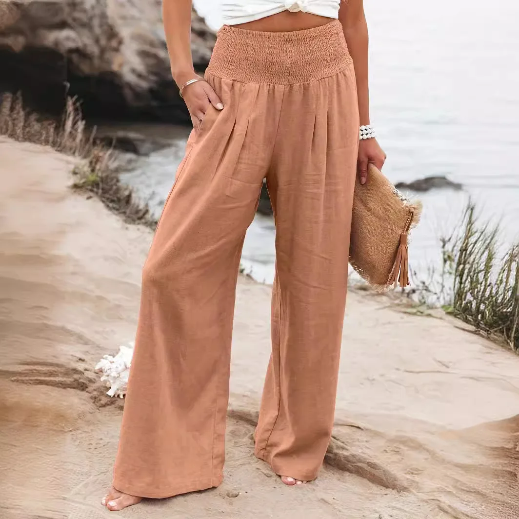 2024 New Spring Women's Casual Pants Casual Style Cotton and Linen Comfortable Mid-waist Pants Women