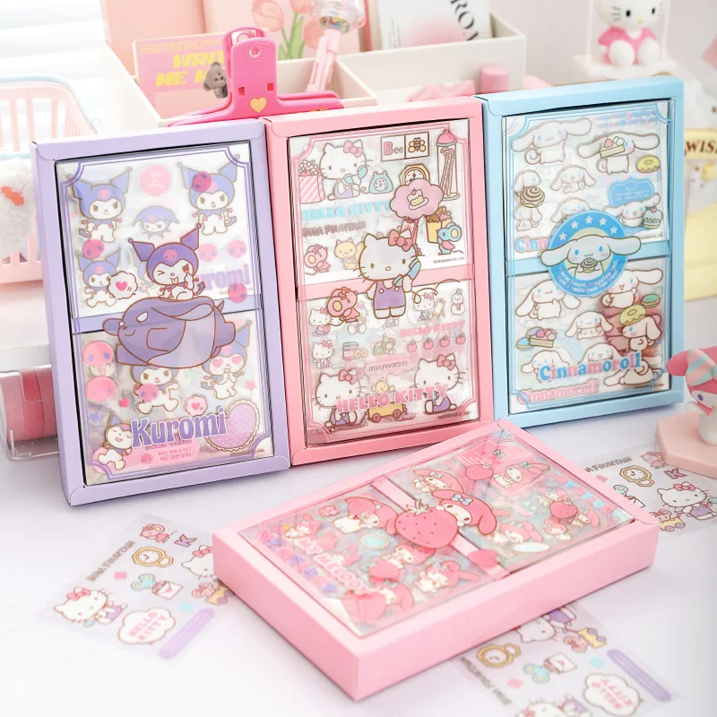 

50Sheet Sanrio Kawaii Sticker Hello Kitty Kuromi Cinnamoroll Melody Hand Account Material Decoration PET DIY Stickers Kids Toys