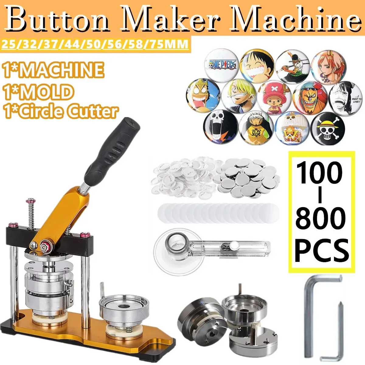 25-75MM Badge Button Maker Machine DIY Pin Badges Set,with 100-800Pcs ...