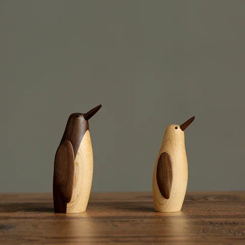 

Denmark wood small penguin ornaments American country soft decoration Housing model study desktop wooden play equipment