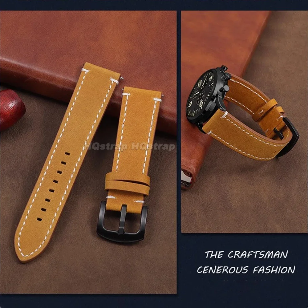 Vintage Soft Leather Watch Band – Retro Style with Quick Release