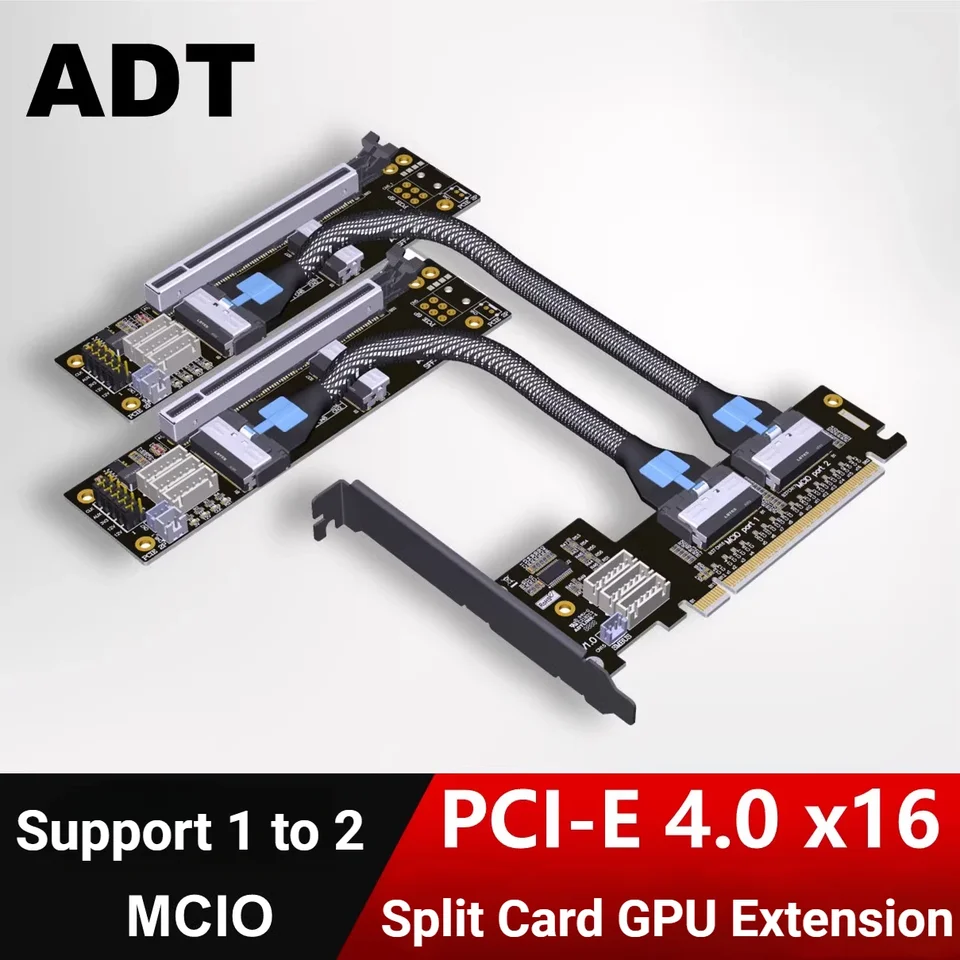 ADT PCIe 4.0 x16 MCIO Graphics Card Split Card Extender Cable GEN4