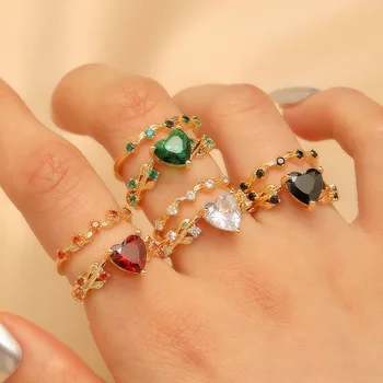Vintage Double Crystal Heart Ring Jewelry 2025 Trending New Fashion Zircon Heart Set Rings For Women Jewellery Anel Bague Gifts