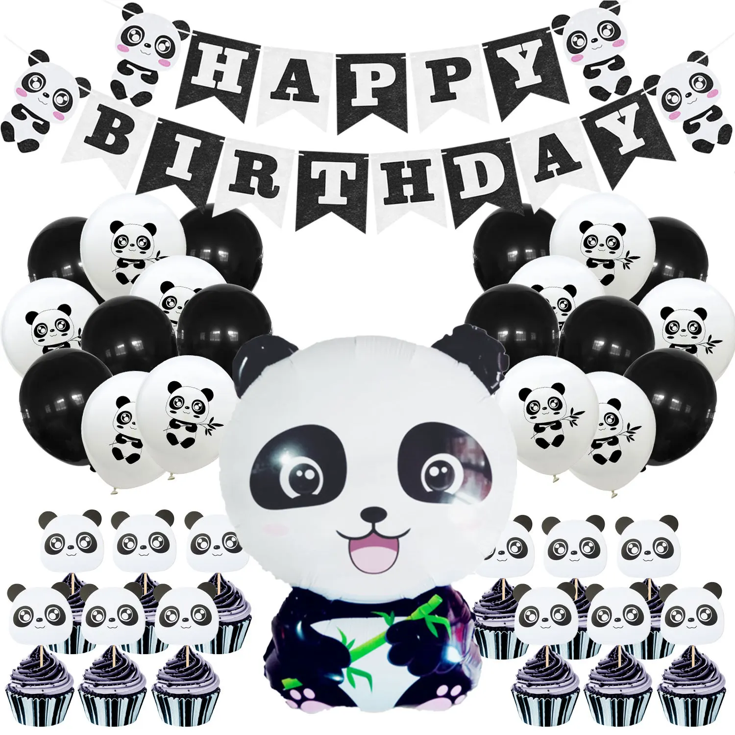 

Cute Panda Birthday Decoration, Black and White Cartoon Balloon, Cake Topper, Birthday Banner, Kids Panda Theme Party Supplies