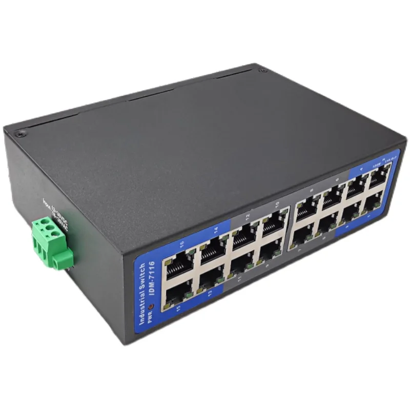 IDM-7116 Industrial 16 Port 100M Ethernet Switch Non Managed Din-Rail 24V Working at -20 to70 °C l2 industrial 8 port 10 100 1000t 802 3af at poe managed ethernet switch