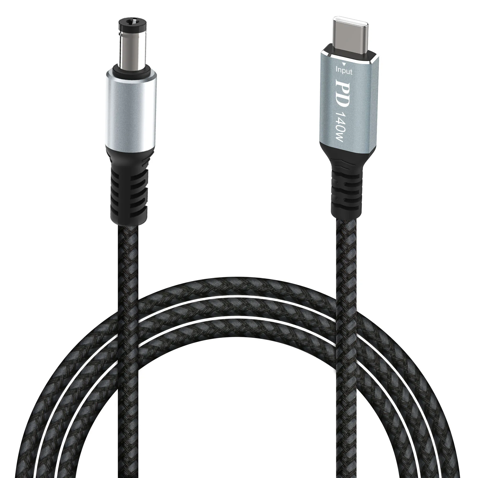 USB C to DC 5.5 mm x 2.1 mm power cord for laptops 5521 aluminum alloy USB Type C male input DC 5.5 x 2.1 male power cord