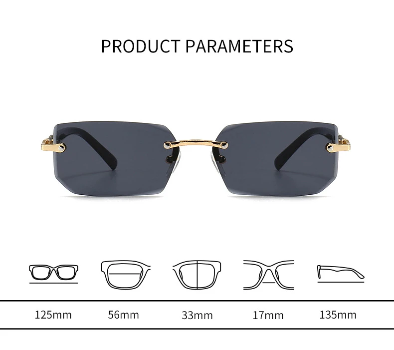 BOYSEE Herren-Brille mit rechteckigem schmalem Rahmen, Seaside Suglasses, UV400, rahmenlose Sonnenbrille im Hip-Hop-Stil – Detail 4