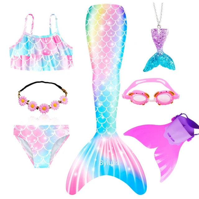 Vestidos de natación de cola de sirena para niñas, disfraz de Cosplay, ropa  de playa, bañador para niños - AliExpress