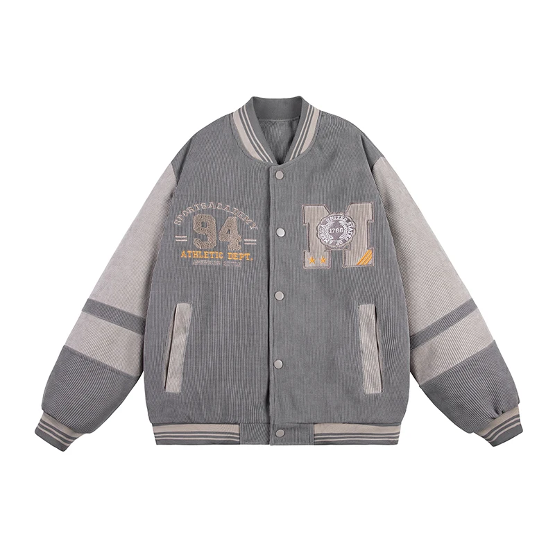 

Corduroy baseball jacket autumn and winter styles with added cotton and thickened boyfriend style jacket loose fit, fashionable