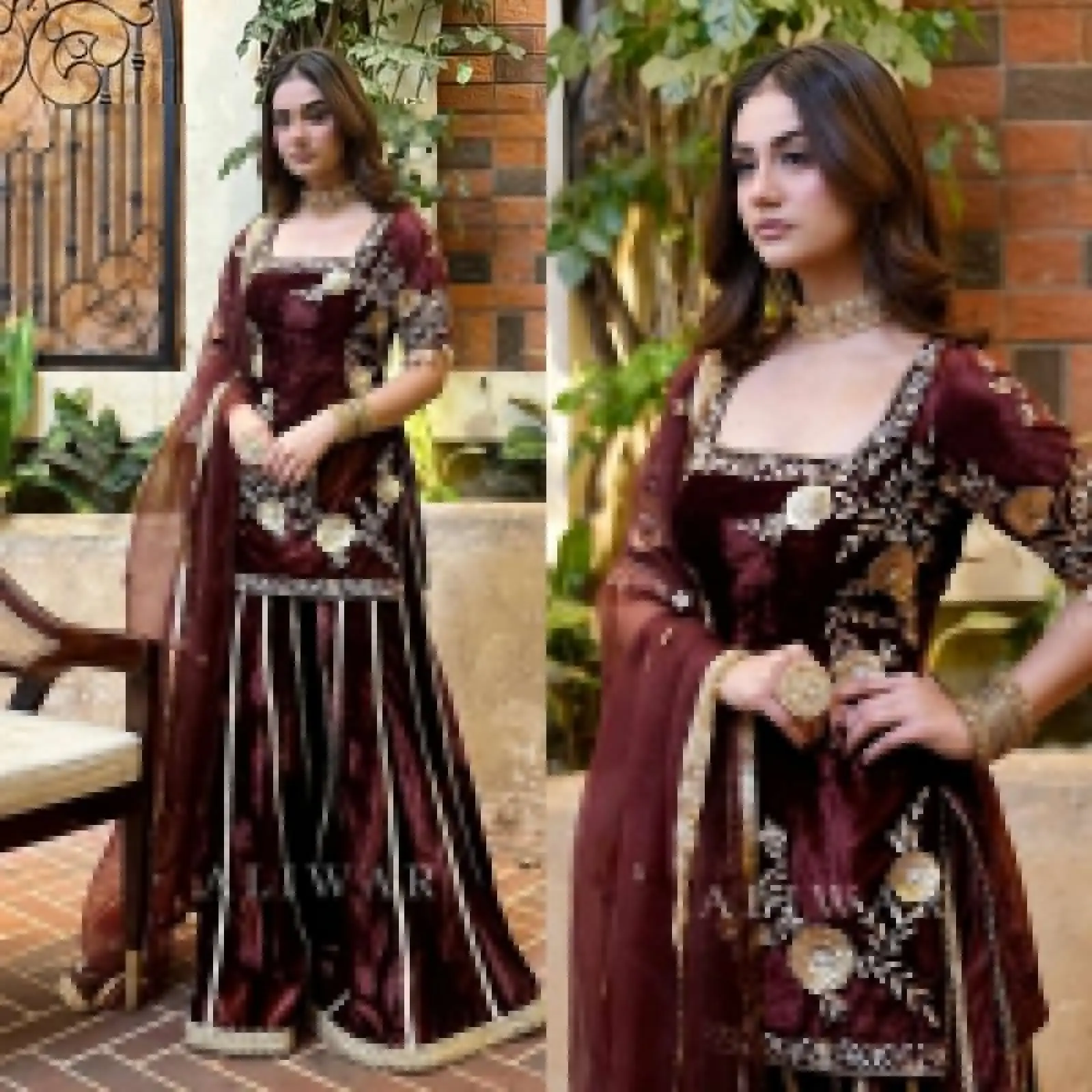 Velvet Salwar Kameez ReadyMade Pakistani Embroidery Dress Butterfly Net Dupatta
