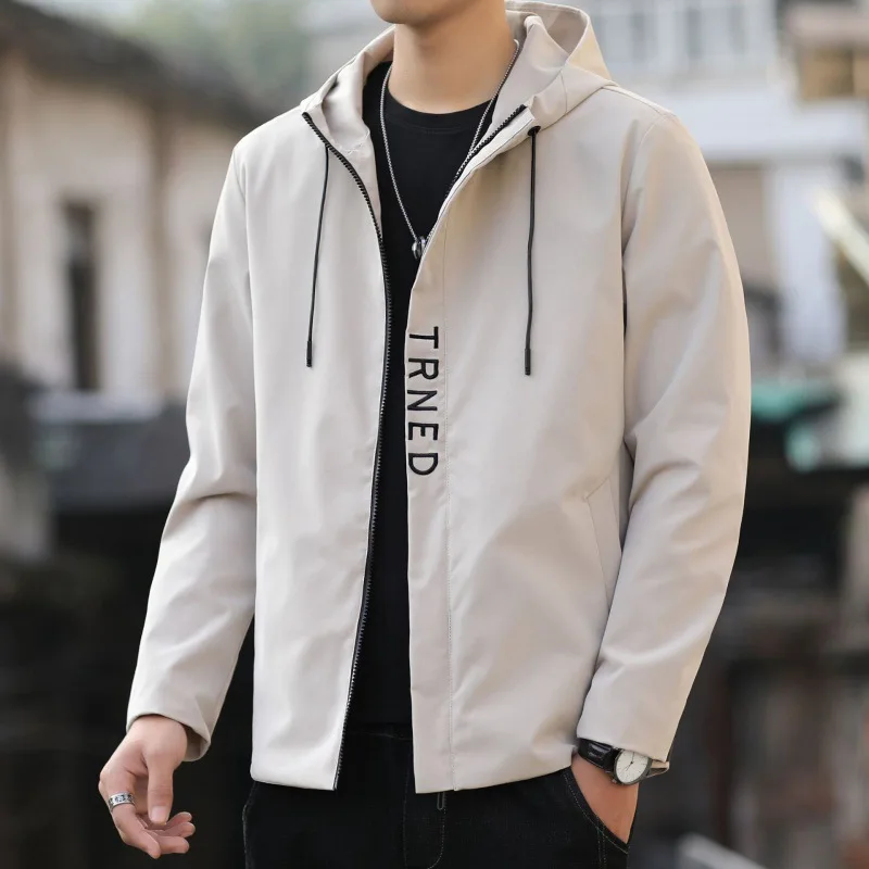 Spring Autumn Men's Hooded Casual Jacket Fashion Oversized Slim Fitting Coat Handsome Versatile Workwear Top Sports Jacket