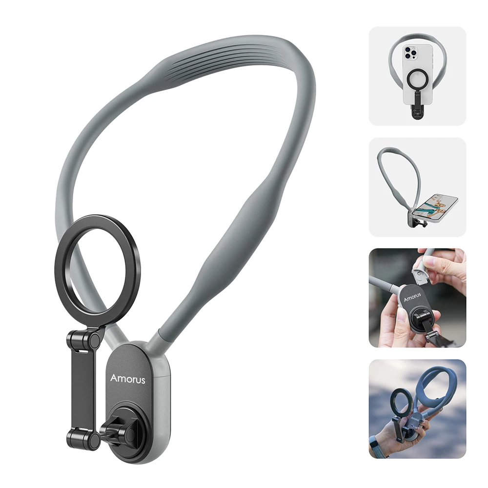 Phone Neck Mount Cell Phone Selfie Stick Smartphone Selfie Stick Selfie Stick Silicone Magnetic Neck Mount Quick Release Hold For IPhone 15 14 13 12 SAMSUNG HUAWEI XIAOMI Vlog Selfie