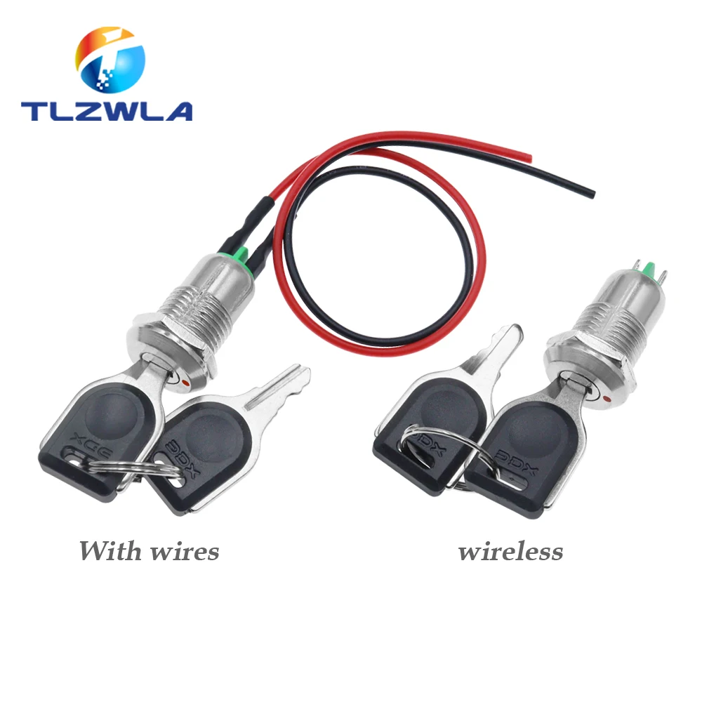 1PCS 12mm Zinc Alloy Electronic Key Switch with 2 Keys ON OFF Phone Lock Security Power Button Tubular Terminals 2 Position 1A