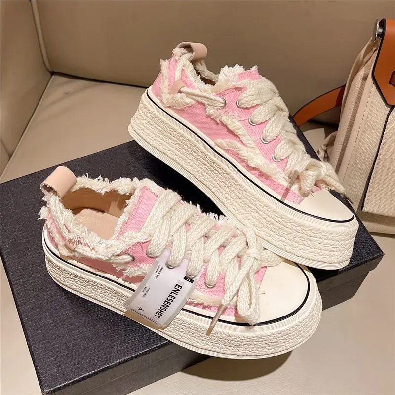 2024 new women casual canvas platform shoes girls spring new flashion vulcanize pink floral espadrilles tennis female sneakers