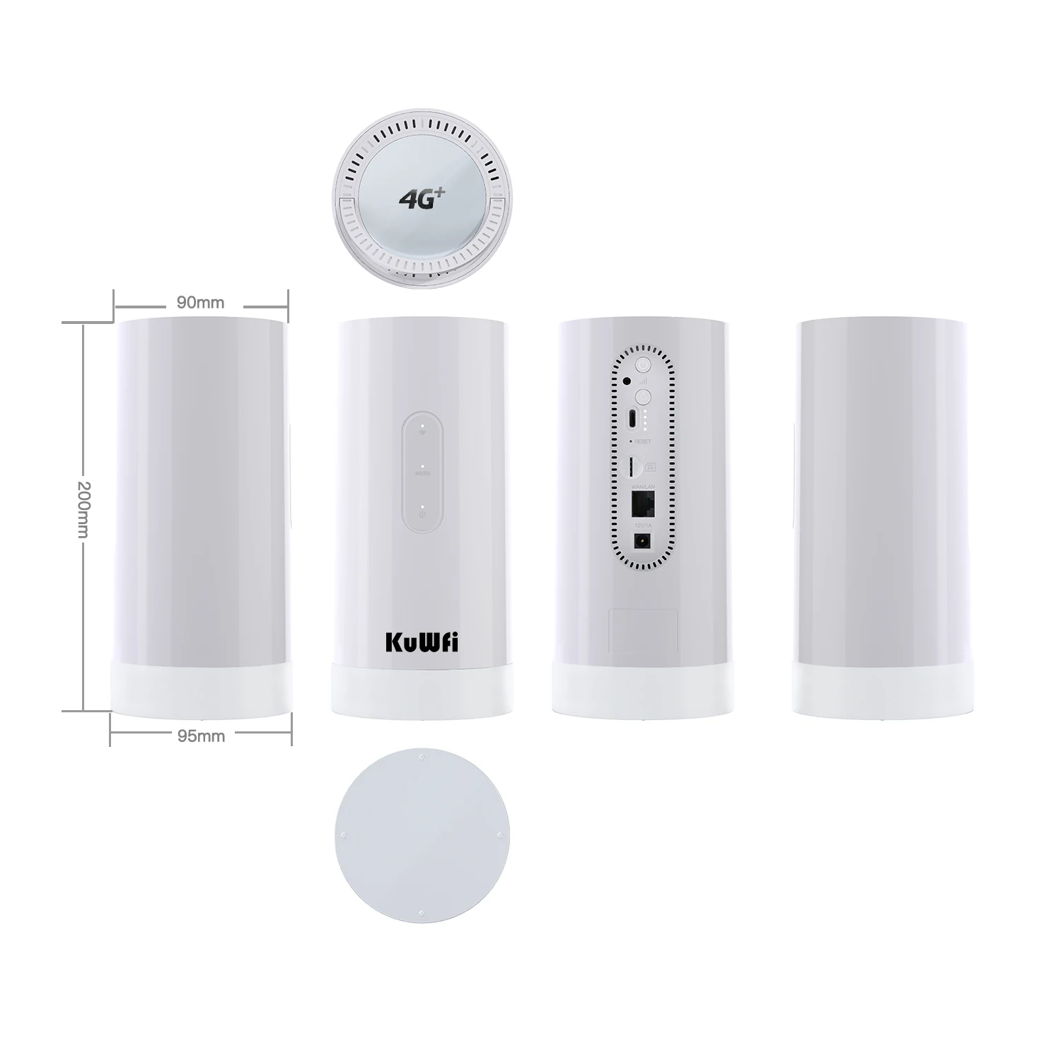 KuWFi Tragbarer CAT6 4G+ Router 1200Mbps 2,4GHz/5GHz Einzelner WLAN-Hotspot 10000mAh Akku LED-Beleuchtung LTE-Modem mit TS9-Anschluss – Detail 13