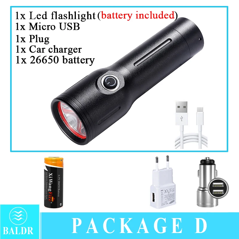 imalent flashlights BALDR New Super Bright T40 LED Flashlight Powerbank 5 Modes USB Rechargeable Flash Light 3 Colors Portable 26650 Torch Lighter hyper tough torch Flashlights