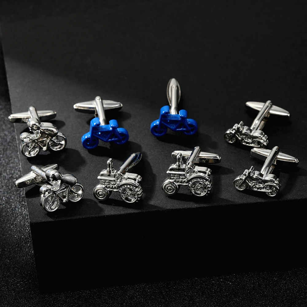 

Motorcycle Bicycle Tractor Shaped Cufflinks Means of Transportation Jewelry Accessories For Men