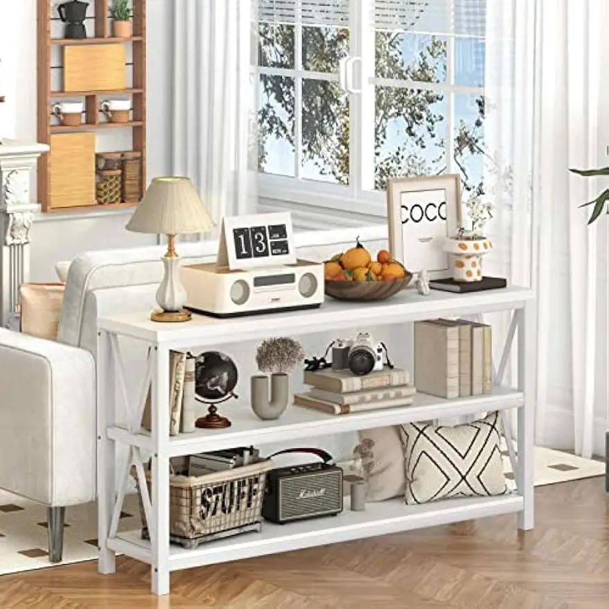 FATORRI Console Table and Corner Shelf Stand (White Oak)