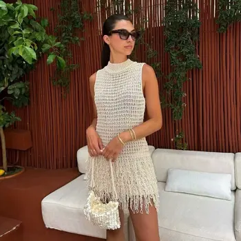 Valencia Fringe Knit Mini Dress