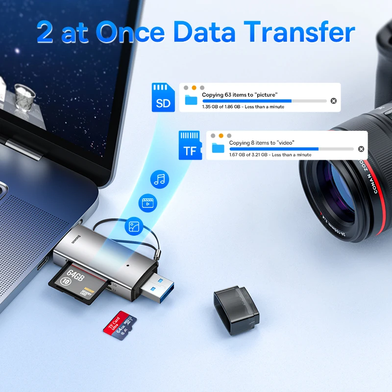 Baseus-leitor de Cartão Inteligente Usb c e Usb 3.0 para sd Micro sd tf Dispositivo de Memória 104 Mbps 2tb Acessórios Portáteis - Imagem 3