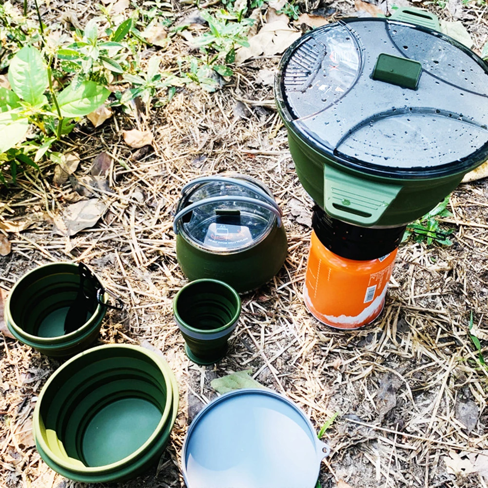 Foldable Portable Camping Cook Pot Saving Space Camping Cookware Pot Handle Outdoor Fishing Picnic Travel Tableware
