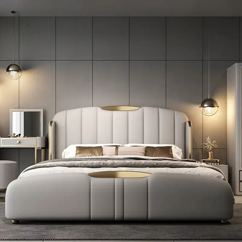 

Роскошная двухместная кровать из массива дерева, Роскошный дизайнерский комплект мебели для спальни с мягкой спинкой