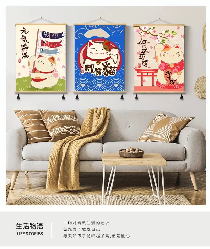

Lucky Cat Hanging Cloth Painting Bakery Decorative Painting Hotpot Hanging Painting Daily Materials Shop Wall Painting Homestay